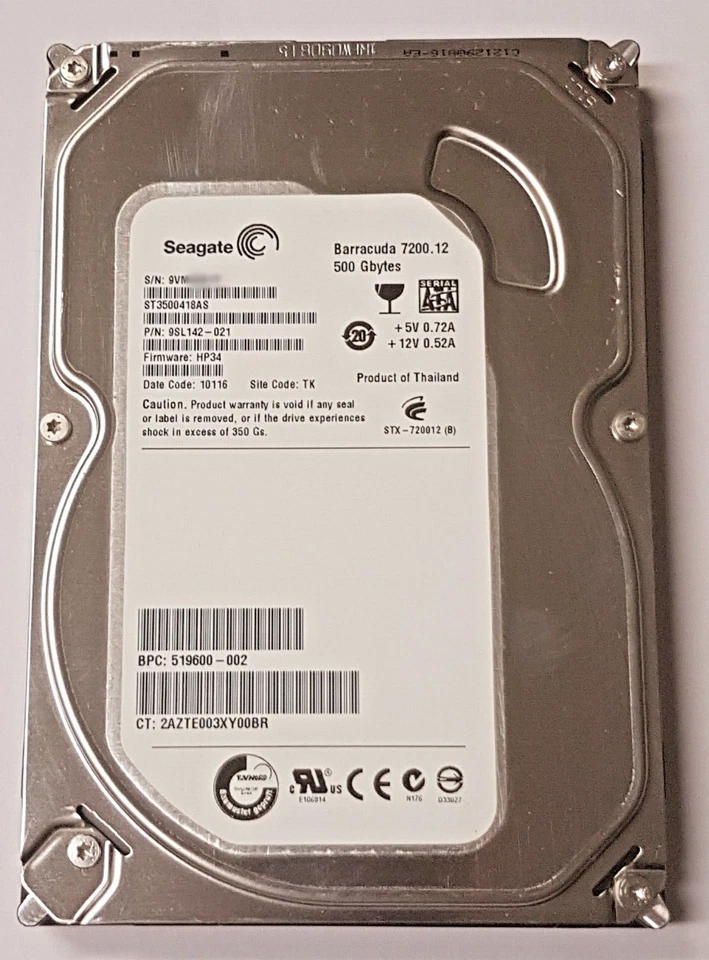 500 GB SATA Seagate Barracuda 7200.12 ST3500418AS 16MB 3.5" interne Festplatte
