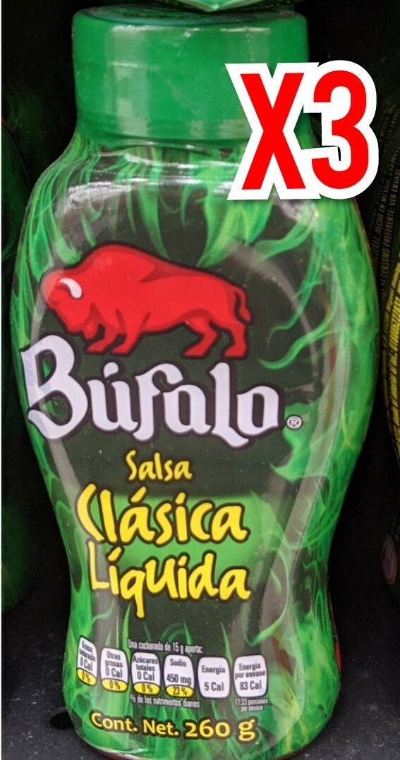 3X SALSA CLÁSICA LÍQUIDA BÚFALO - 3 FRASCOS de 260g c/u - ENVI PRIORIDAD GRATIS