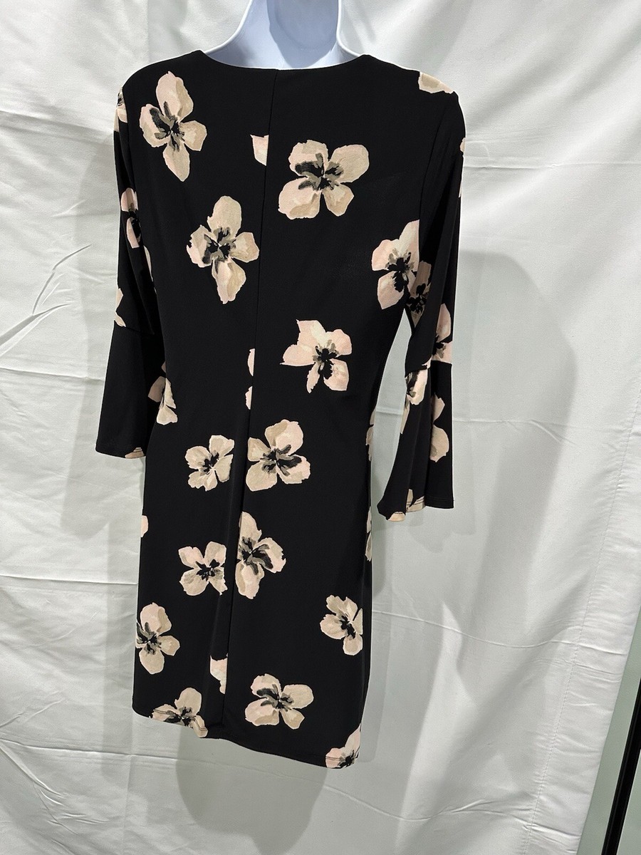 Tommy Hilfiger Printed Jersey Bell Sleeve A-line Dress Black Floral Size 6P NWT Tommy Hilfiger Printed Jersey Bell Sleeve A-line Dress Black Floral Size 6P NWT