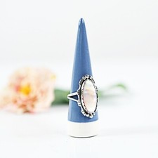 Vintage Sterling Silver Mother-of-Pearl Abalone Large Oval Pastel Cocktail Ring