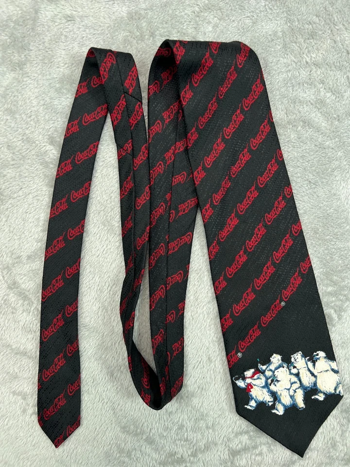 Coca Cola Christmas Polar Bears Neck Tie Black Red Classic Width Short Length - Image 2 of 4