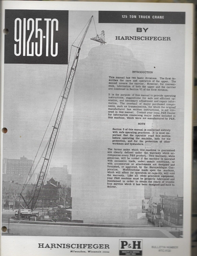 P&H HARNISCHFEGER 125 TON TRUCK CRANE Model 9125-TC Owner Operator's Manual - Picture 2 of 3
