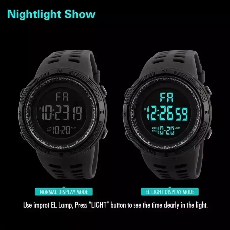 Skmei Mens Military Style Sports Digital Watch - Waterproof/Multiple Colours UK — 第 3/4 张图片