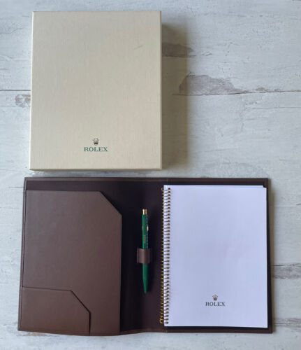 ROLEX Genuine Leather Notebook Cover / Notepad / Pen With Box - Afbeelding 1 van 13