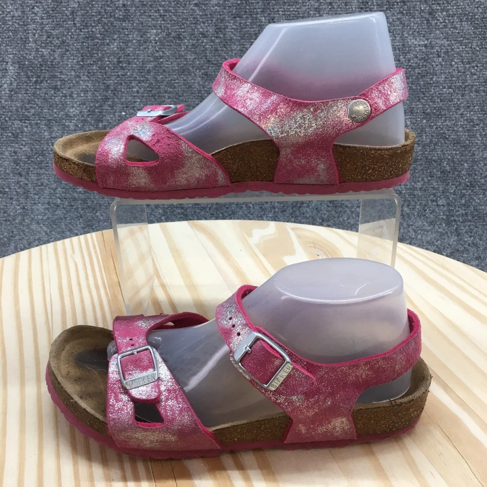 Sandalias Birken By Birkenstock Jóvenes 3 Niñas Rio Tirantes Eslinga Rosa Plata Foto 2 de 4