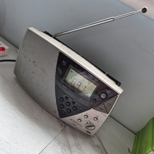 Roberts R9905 Portable 3-Band Radio Alarm Clock Silver Mains or Battery Working