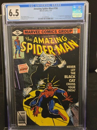 AMAZING SPIDER-MAN #194 Fine+ CGC 6.5 1st Black Cat!  1979  Off -White to White