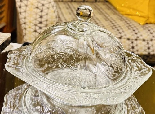 Vintage Federal Glass Madrid Etched Crystal Covered Butter Dish Clear