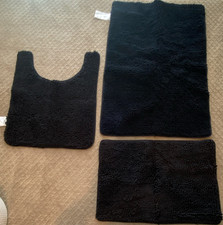Black Chenille 3-Piece Bath Mat and Rug Set, Anti-Slip, Machine Washable