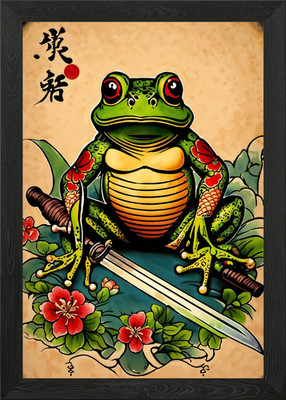 Frosch Samurai Tier gerahmtes Wandbild Poster Leinwanddruck Bild