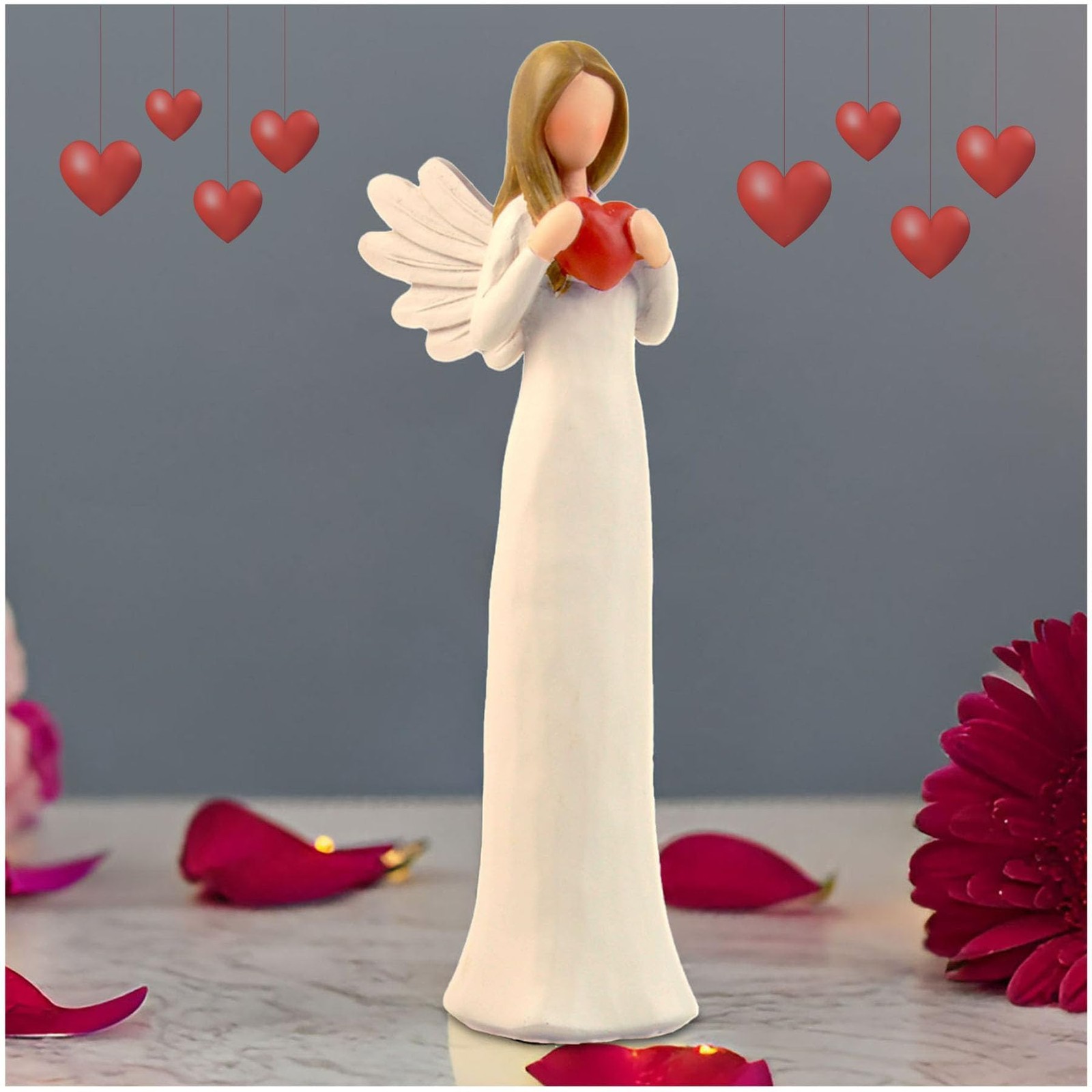 7.48" Angel Figurines for Women - Resin Guardian Angel Statue Holding Red Hea...