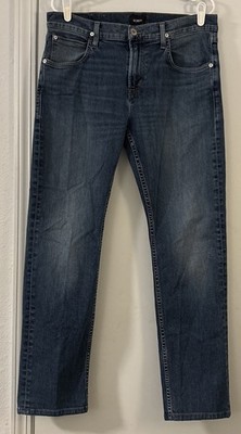 Hudson Jeans Men 34/31 Byron Straight Blue Denim Stretch ZipFly Distressed *read