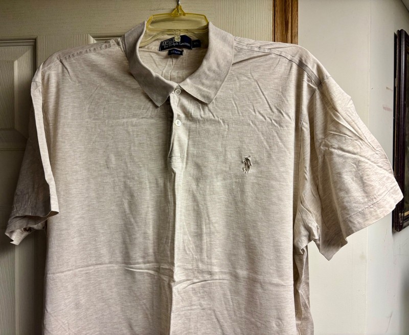 Vtg Men's XL Polo Ralph Lauren Sport Short Sleeve Dress/Casual Golf Shirt Tan