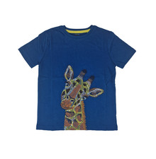 Boden T-Shirt Top Boys Girls Giraffe Super Stitch Blue Summer 3-10 Years NEW