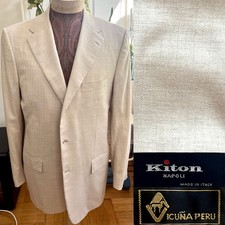 Kiton Sand Tan Cashmere Vicu a Sisal Herringbone Sport Coat NWT NOS 46 56 Jacket