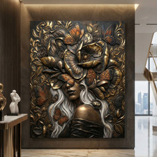 Gold Kunst verbindet natürliche Elemente Frau (Blumen, Schmetterlinge) Wandbild