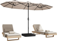 15Ft Double-Sided Patio Umbrella with Base for Poolside  Garden, Beige