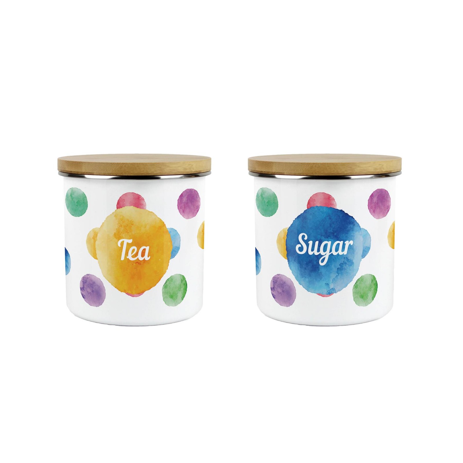 Multicolour Polka Dots Tea & Sugar Canister Set - Kitchen Housewarming Gift