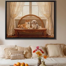 Shiba Inu Dog Oil Painting Canvas Print Cute Dog Living Room Decor Framed Art