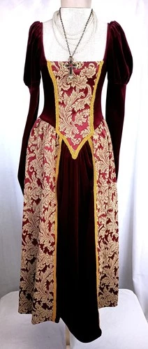Renaissance Costume Dress Burg/Gold Velour & Brocade Costume Dress Assorted Size