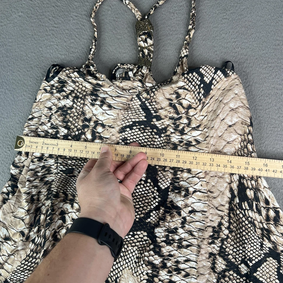 Camiseta sin mangas Sky para mujer pequeña marrón negra estampado de piel de serpiente pañuelo dobladillo hecha en EE. UU. Foto 3 de 4