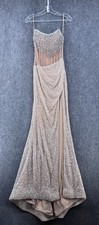 ASHLEY Lauren 11448 Nude Beaded Jaw Dropping Prom Gown Bustier Side Slit Size 0