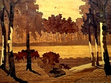 THE BIRCHES Genuine Wood Inlay Marquetry Scene Picture Hand Made Worldwide Woods