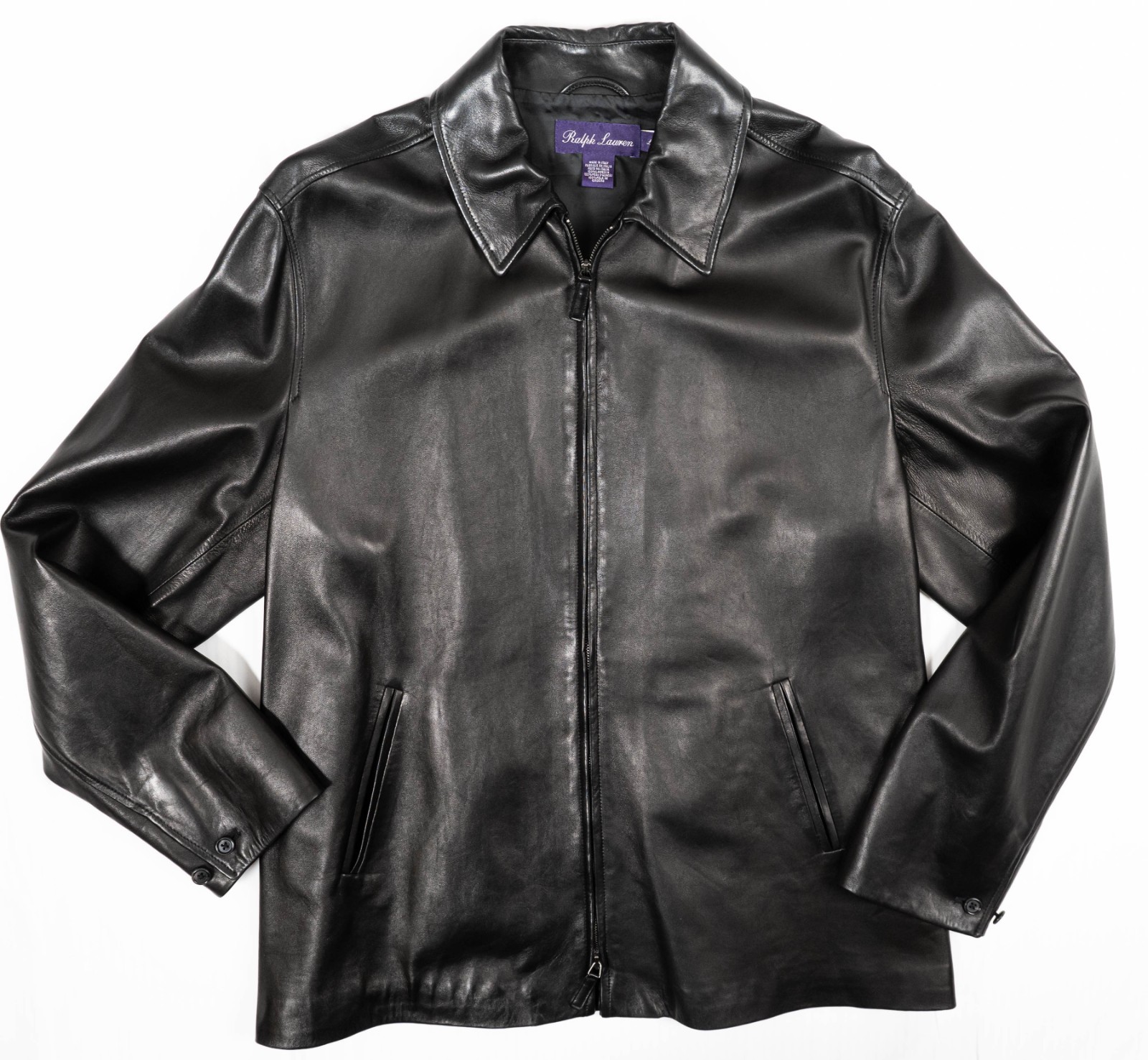 NWT Ralph Lauren Purple Label Black Lambskin Leather Jacket Men's Size L