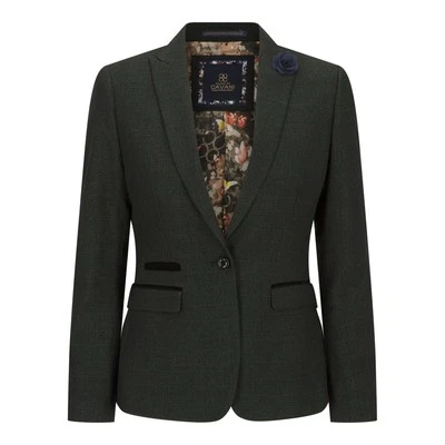 Damen Olive Karo Tweed Blazer Wolle 1920s Vintage Style – House of Cavani - Bild 1 von 4