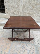 Tavolino Vittoriano Intarsio in Ottone Da Divano Cm 55x 55Di Servizio Pieghevole