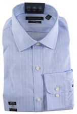 Tommy Hilfiger Men's Dress Shirt 14.5 32/33 Blue White Check Slim Fit THFlex