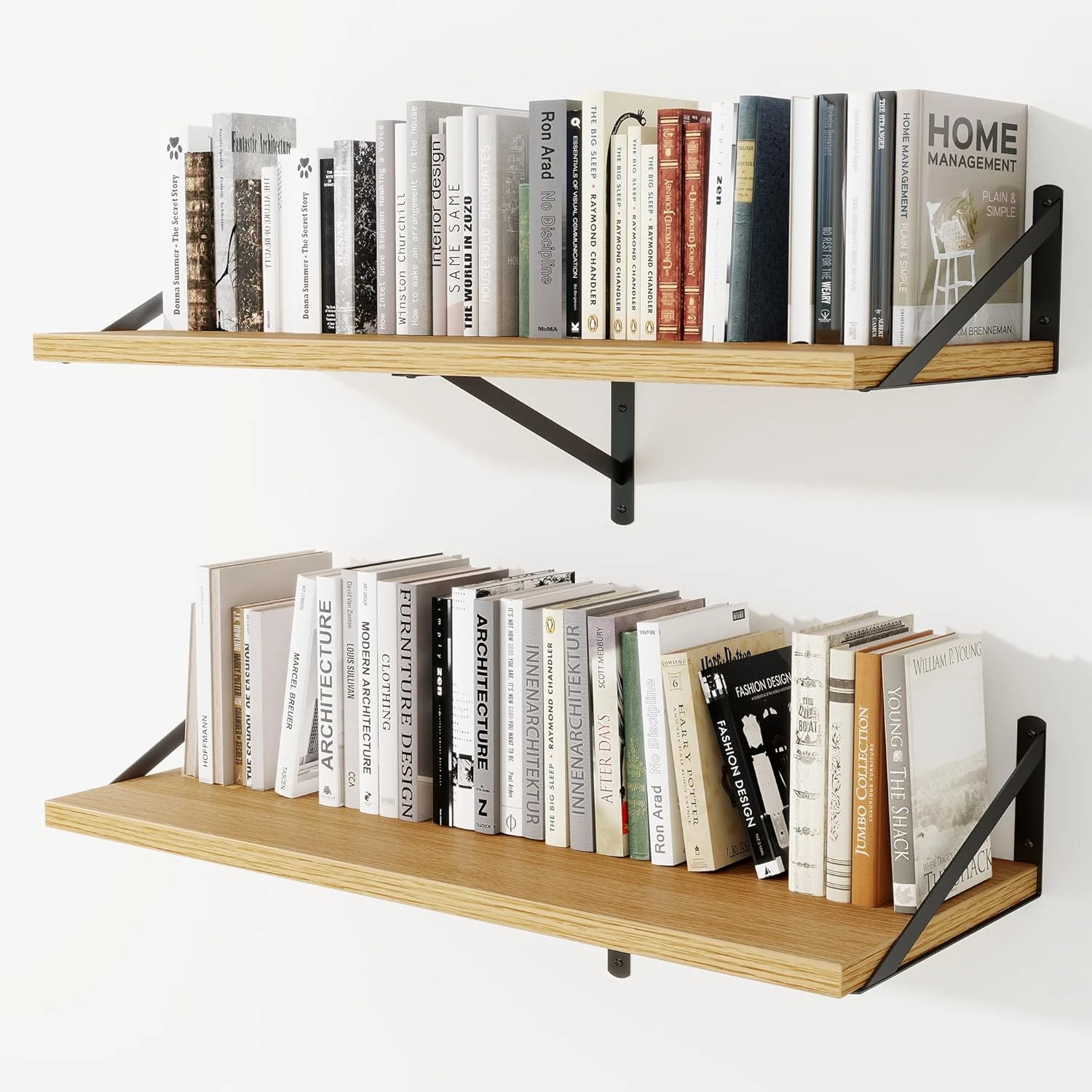 Sturdy Oak Floating Wall Shelves - Set of 2, 36"W x 12"D, Perfect for Any Room