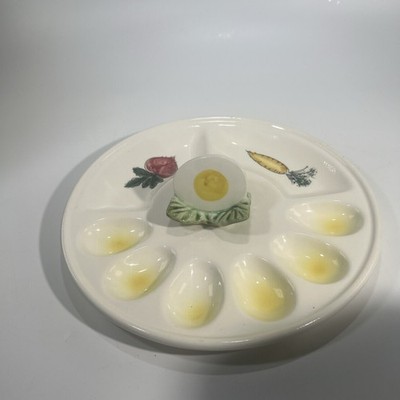 Vintage Japan Ceramic Deviled Egg Serving Platter w/Egg Salt Shaker 10 