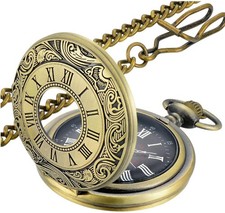 LYMFHCH Vintage Pocket Watch Roman Numerals Scale Quartz Pocket Watches with Cha