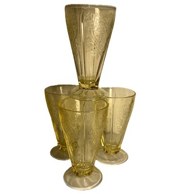 U S Glass Company, Primo, Yellow, Footed Tumblers, USA, c 1932 Set Of 4