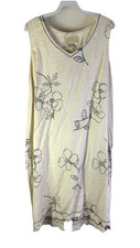 Vintage 90s Coastal Lagenlook Womens Large Linen Floral Sun Slip Dress