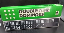 NEW Vntg Hoyle WOOD Dominoes DOUBLE NINE Black No. 8143 Orig Green Box 55 Piece