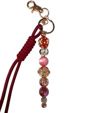 Handcrafted Beaded Keychain With Red Cord Multicolor Charms For Accessories Or
