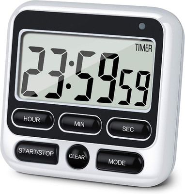 Digital Kitchen Timer 12-Hour Clock Count Up/Down Mute Alarm Large LCD Black