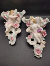 Pair Of Vintage Ucagco Ceramics Cherb Wall Pockets Made In Japan