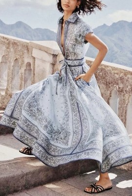 ZIMMERMANN Matchmaker Skirt. Size AU3/US4 Linen Silk Maxi Wedding Paisley Blue