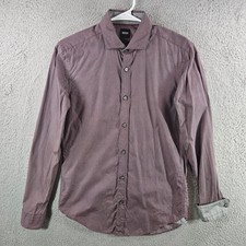 Hugo Boss Slim Fit Mens Small Burgundy Micro Pattern Cotton Button Down Shirt