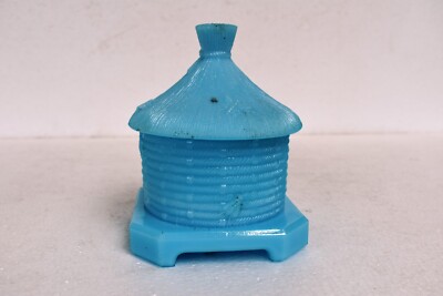 Antique Vallerysthal Bee Hive Covered Honey Pot Dish Jar Blue