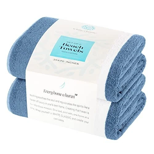 Bath Sheet Towels Large Size 35x70 Lt Blu Cabana Stripe 2 Pk Highly Absorbent - Image 2 of 4