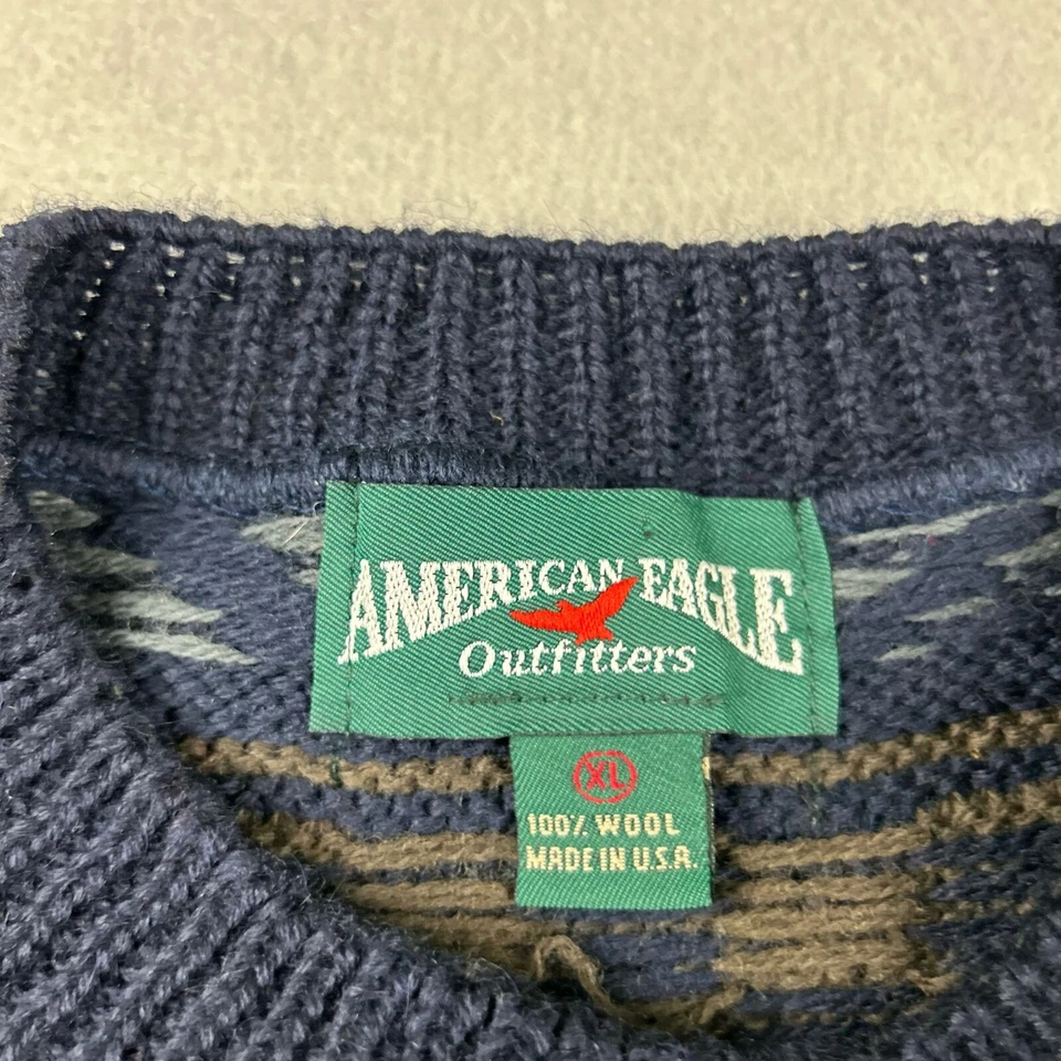 Suéter de Colección American Eagle Para Hombres XL Azul Lana Isla Justa Mangas Largas Pullover Foto 2 de 4