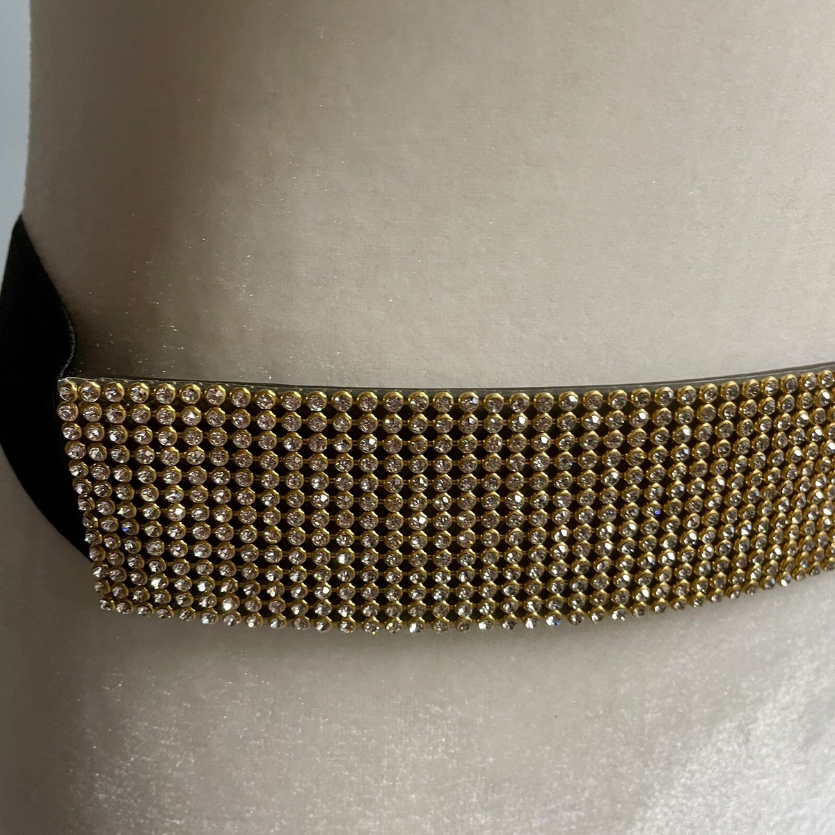 Black & Gold Rhinestone Elastic Corset Waist Statement Belt Crystal Embellished Elastic Waist Belt Black | Boston Proper main image 2