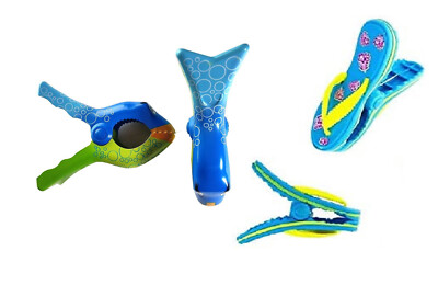 2 Set (4 Ct) Blue Flipflop / Bubble Fish Beach Towel Clips