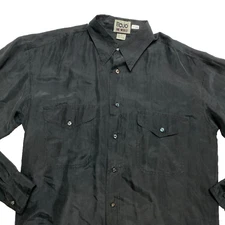 Vintage Bojo One World 100% Silk Shirt Men's M Black Long Sleeve Button Up 90s