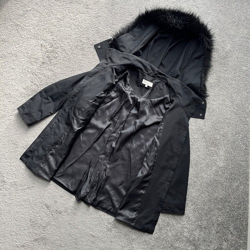 Veronika Maine Parka Coat jacket with a faux fur-trimmed hood Black Size 10 - Picture 5 of 10