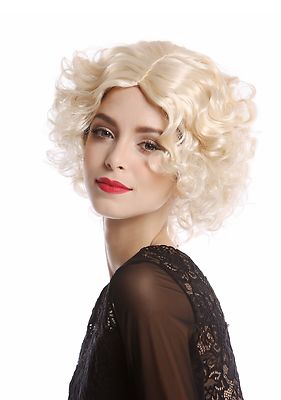 Perücke Damen Karneval Diva Hollywood kurz lockig Mittelscheitel hellblond blond